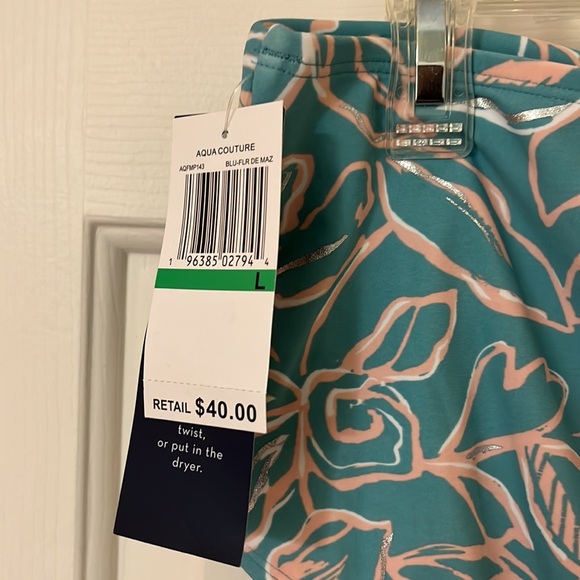 Aqua Couture Ladies Floral Prints Blue High Waisted Bikini Swim Bottom Size L - Picture 9 of 12